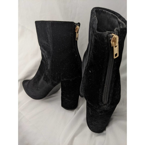 1X WORN! QIMMA BLACK VELVET BACK ZIP, CHUNKY HEELED BOOTS! HOT! SIZE 9 - Picture 1 of 10